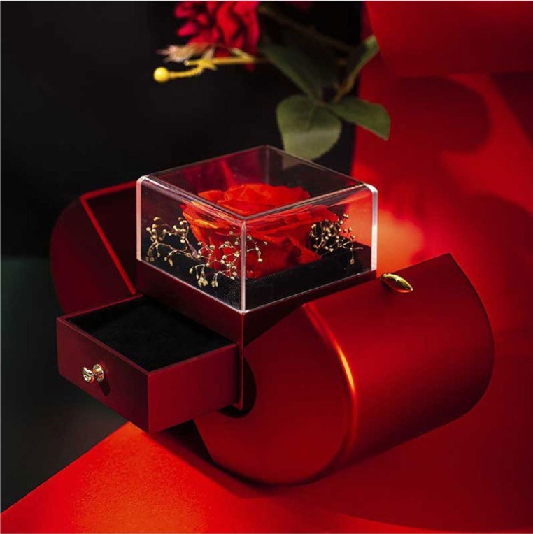 Eternal Rose Gift Box with Necklace – Preserved Rose Jewelry Box, Christmas Gift for Her