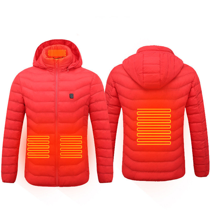Men's USB Heated Jacket with Detachable Hood – 3 Heat Levels, 2–9 Heating Zones