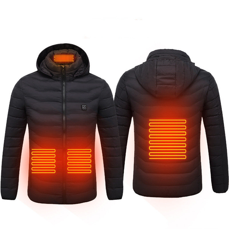 Men's USB Heated Jacket with Detachable Hood – 3 Heat Levels, 2–9 Heating Zones