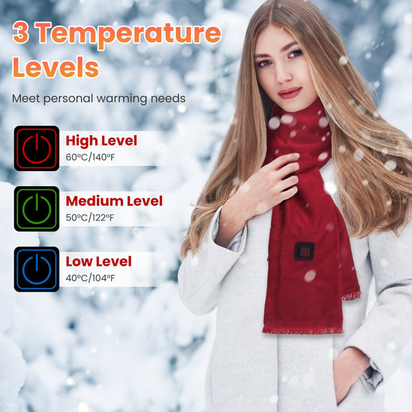 USB Heated Neck Wrap Scarf – 3 Heat Settings, Soft & Washable Winter Warmer