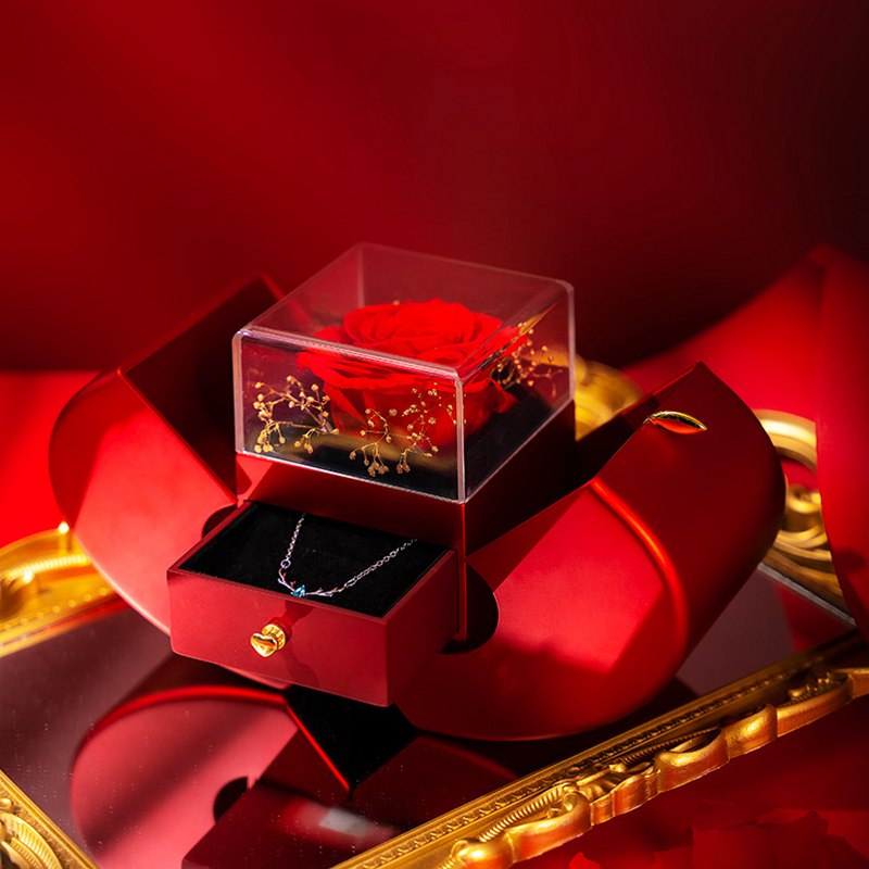 Eternal Rose Gift Box with Necklace – Preserved Rose Jewelry Box, Christmas Gift for Her