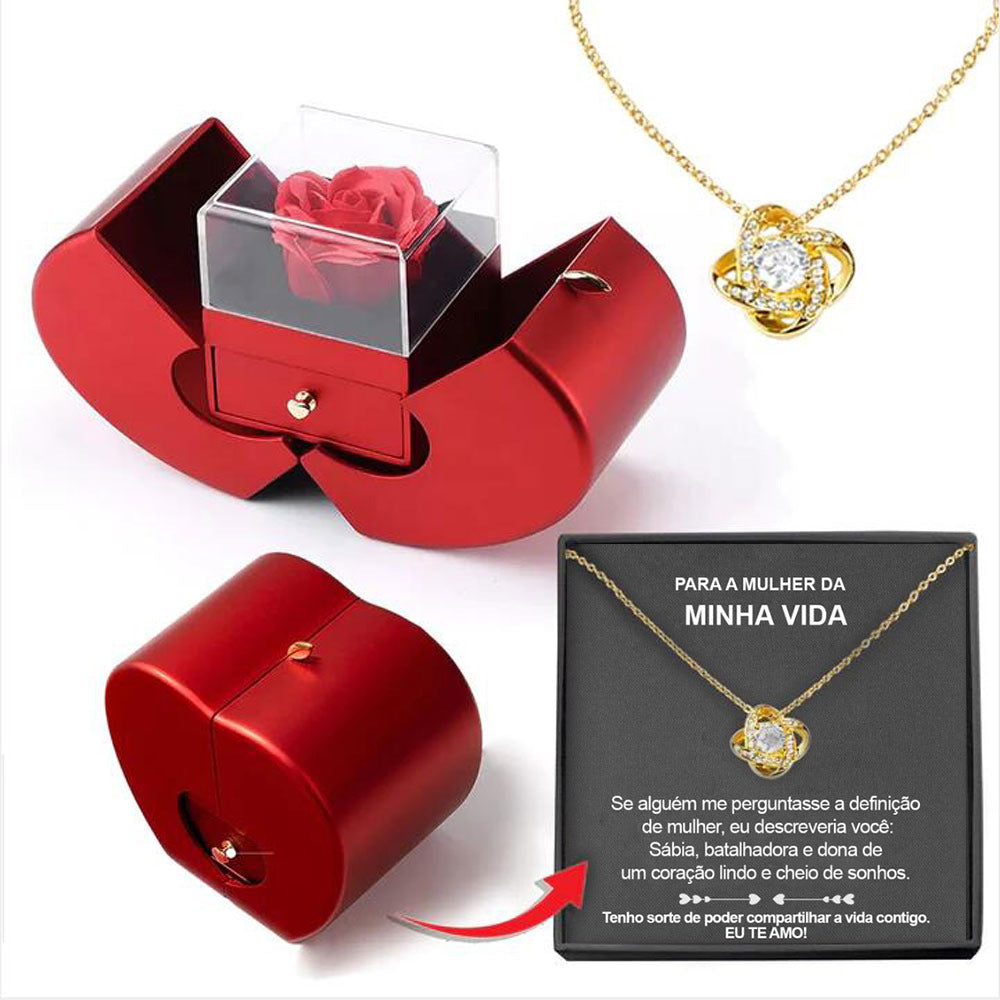 Eternal Rose Gift Box with Necklace – Preserved Rose Jewelry Box, Christmas Gift for Her