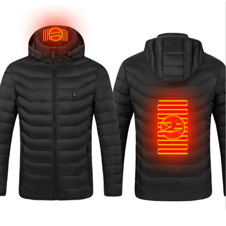 Men's USB Heated Jacket with Detachable Hood – 3 Heat Levels, 2–9 Heating Zones