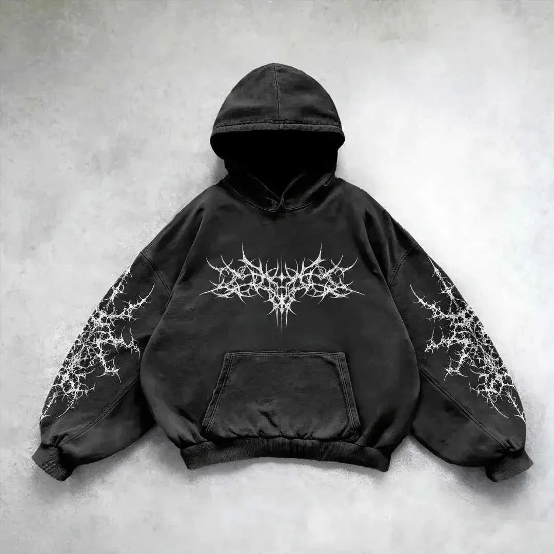 Vintage Skull Print Pullover Hoodie