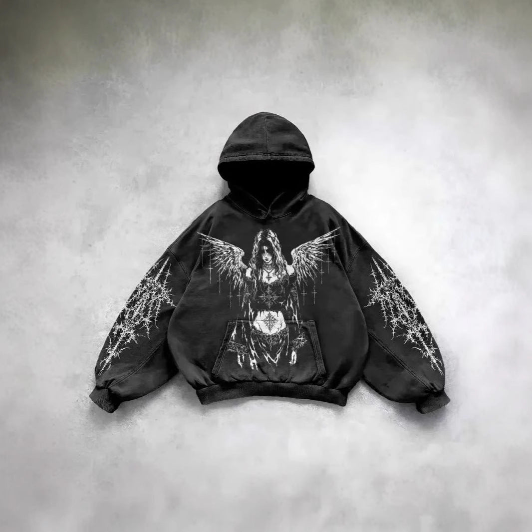 Vintage Skull Print Pullover Hoodie