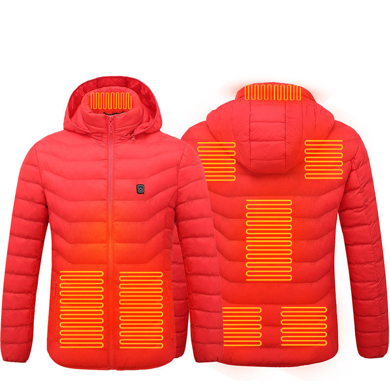Men's USB Heated Jacket with Detachable Hood – 3 Heat Levels, 2–9 Heating Zones