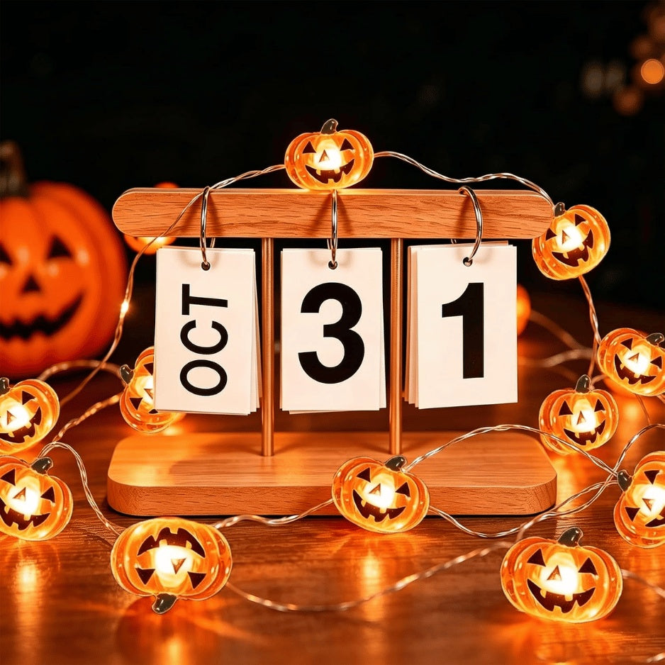 Halloween Jack-O'-Lantern Pumpkin Wreath Lights – 30 LED, Battery Operated