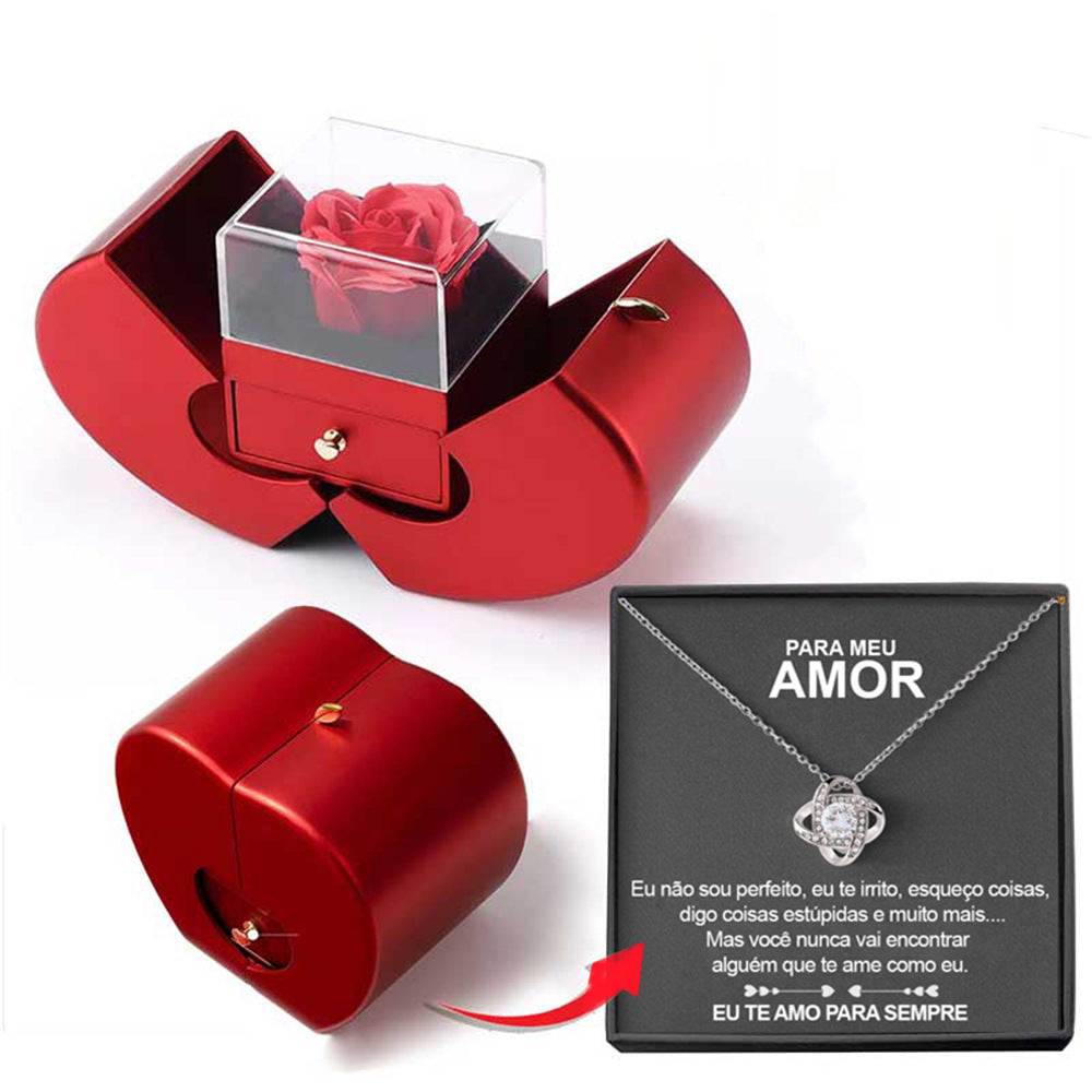 Eternal Rose Gift Box with Necklace – Preserved Rose Jewelry Box, Christmas Gift for Her