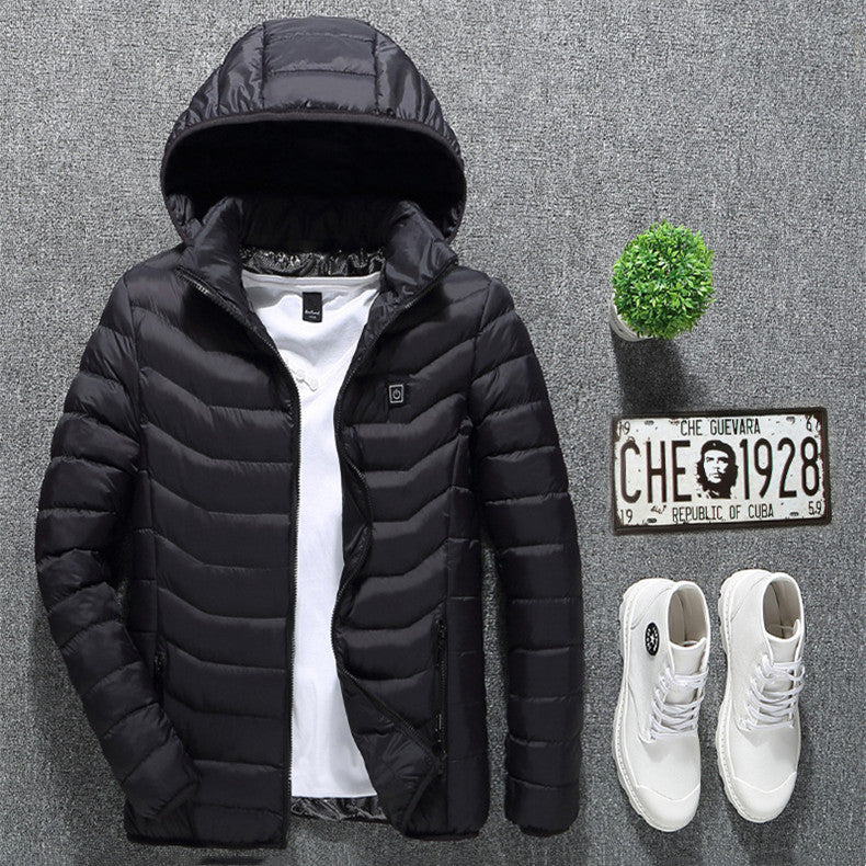 Men's USB Heated Jacket with Detachable Hood – 3 Heat Levels, 2–9 Heating Zones