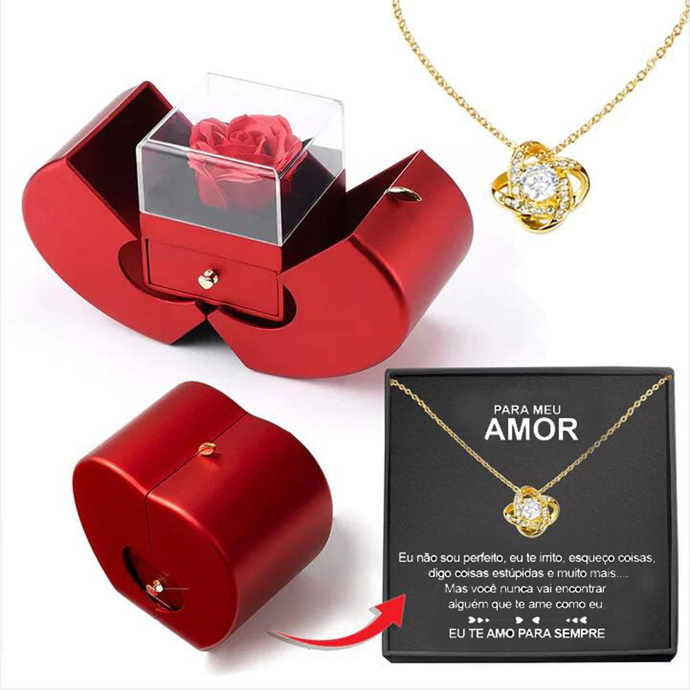 Eternal Rose Gift Box with Necklace – Preserved Rose Jewelry Box, Christmas Gift for Her