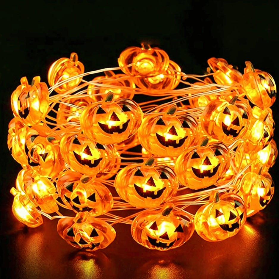 Halloween Jack-O'-Lantern Pumpkin Wreath Lights – 30 LED, Battery Operated