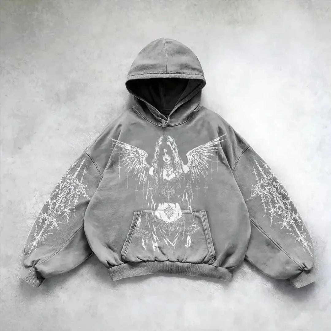 Vintage Skull Print Pullover Hoodie