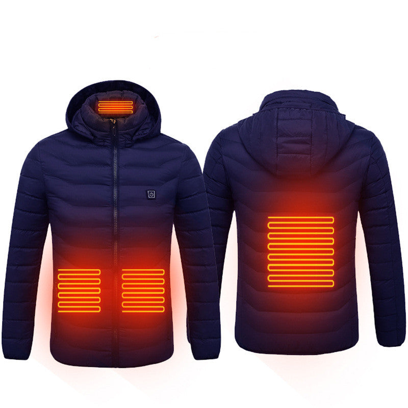 Men's USB Heated Jacket with Detachable Hood – 3 Heat Levels, 2–9 Heating Zones