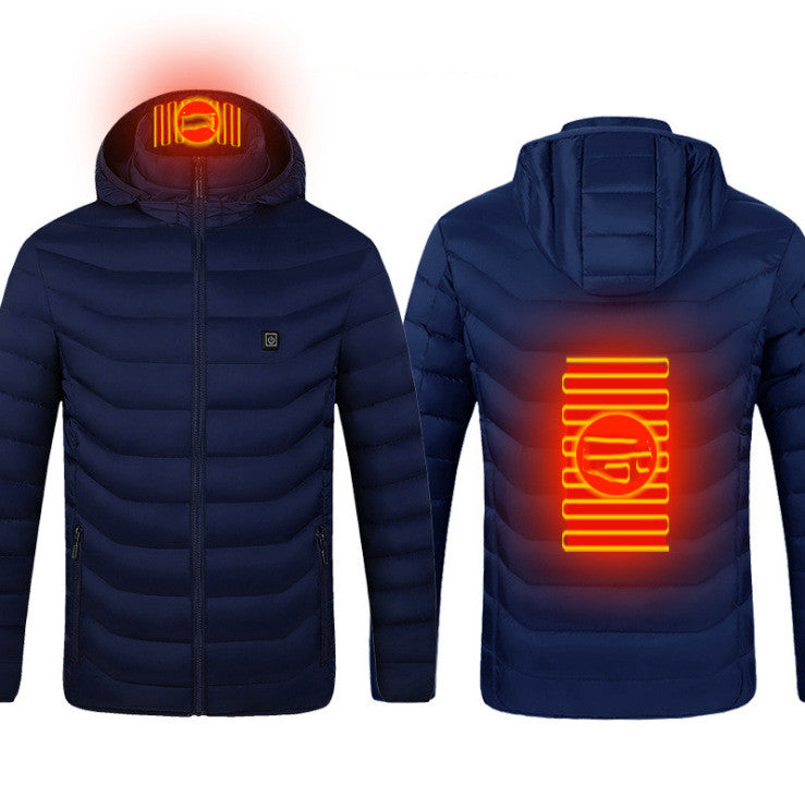 Men's USB Heated Jacket with Detachable Hood – 3 Heat Levels, 2–9 Heating Zones