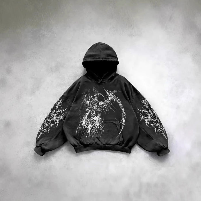 Vintage Skull Print Pullover Hoodie