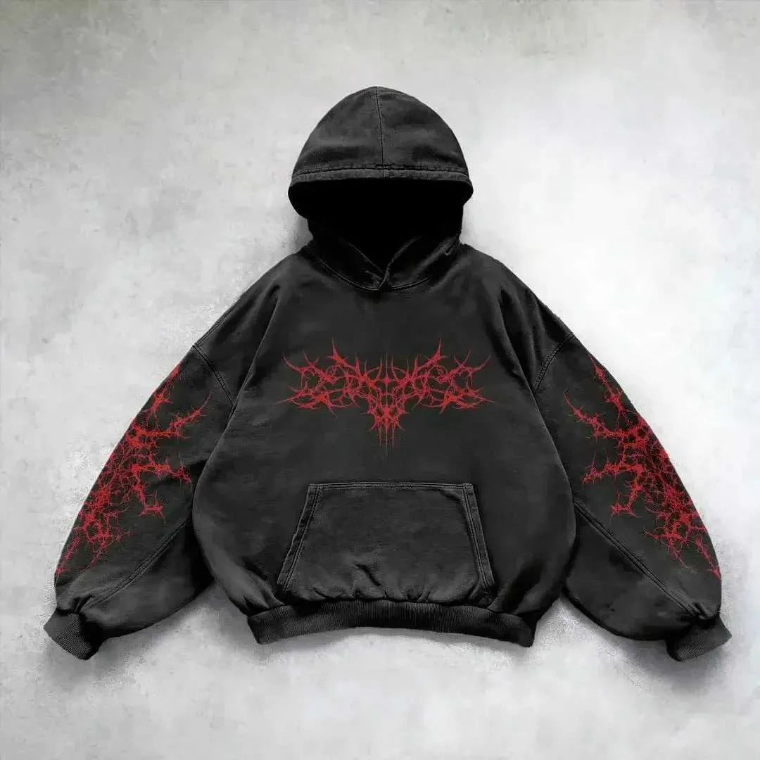 Vintage Skull Print Pullover Hoodie