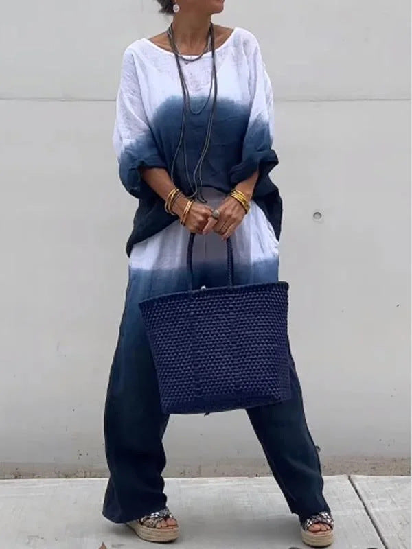 Women's Cotton Linen Gradient Two-Piece Set
