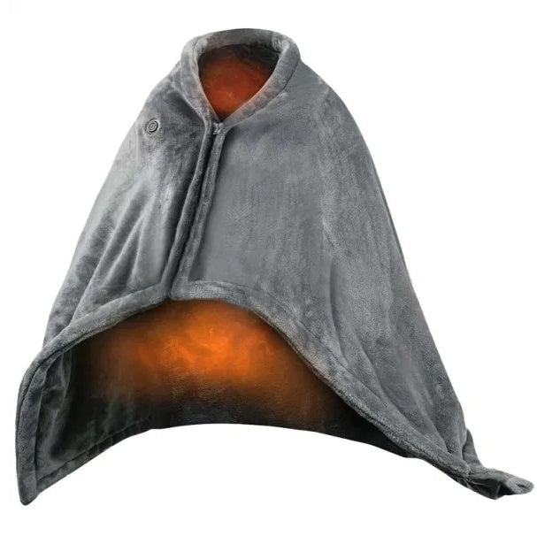 USB Heated Blanket Wrap 59x31 in – Wearable Electric Poncho Shawl with Zipper, Washable