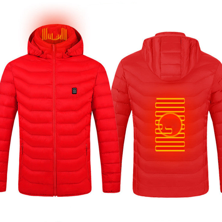 Men's USB Heated Jacket with Detachable Hood – 3 Heat Levels, 2–9 Heating Zones