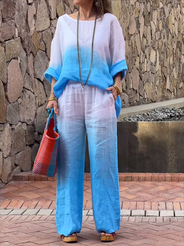 Women's Cotton Linen Gradient Two-Piece Set