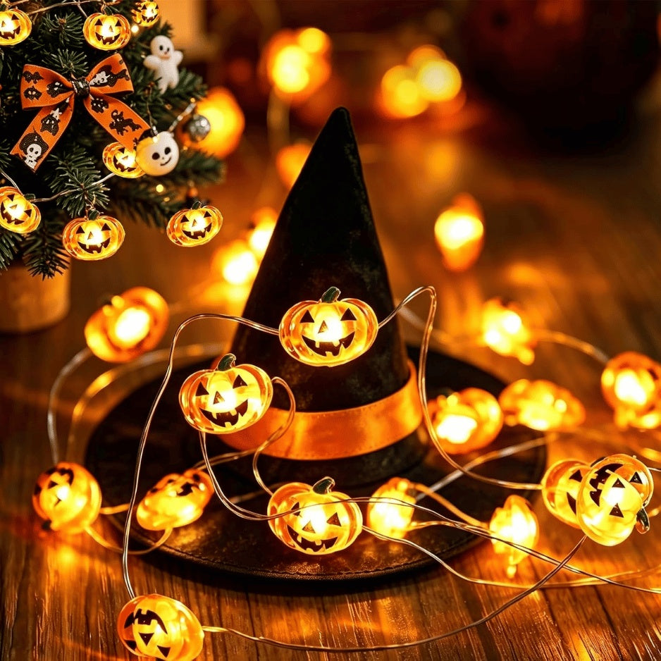 Halloween Jack-O'-Lantern Pumpkin Wreath Lights – 30 LED, Battery Operated