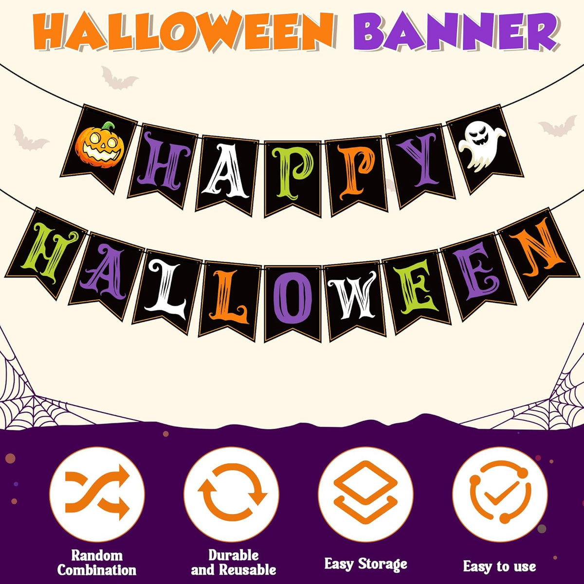 Happy Halloween Banner – Indoor & Outdoor Party Garland, Trunk-or-Treat Backdrop