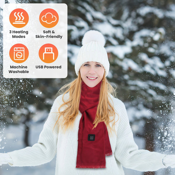 USB Heated Neck Wrap Scarf – 3 Heat Settings, Soft & Washable Winter Warmer