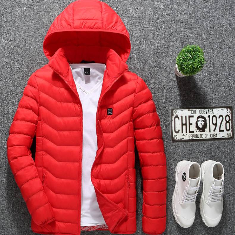 Men's USB Heated Jacket with Detachable Hood – 3 Heat Levels, 2–9 Heating Zones