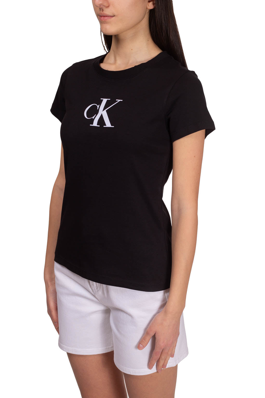 CALVIN KLEIN JEANS - Women's slim T-shirt with satin logo  - Size S-3