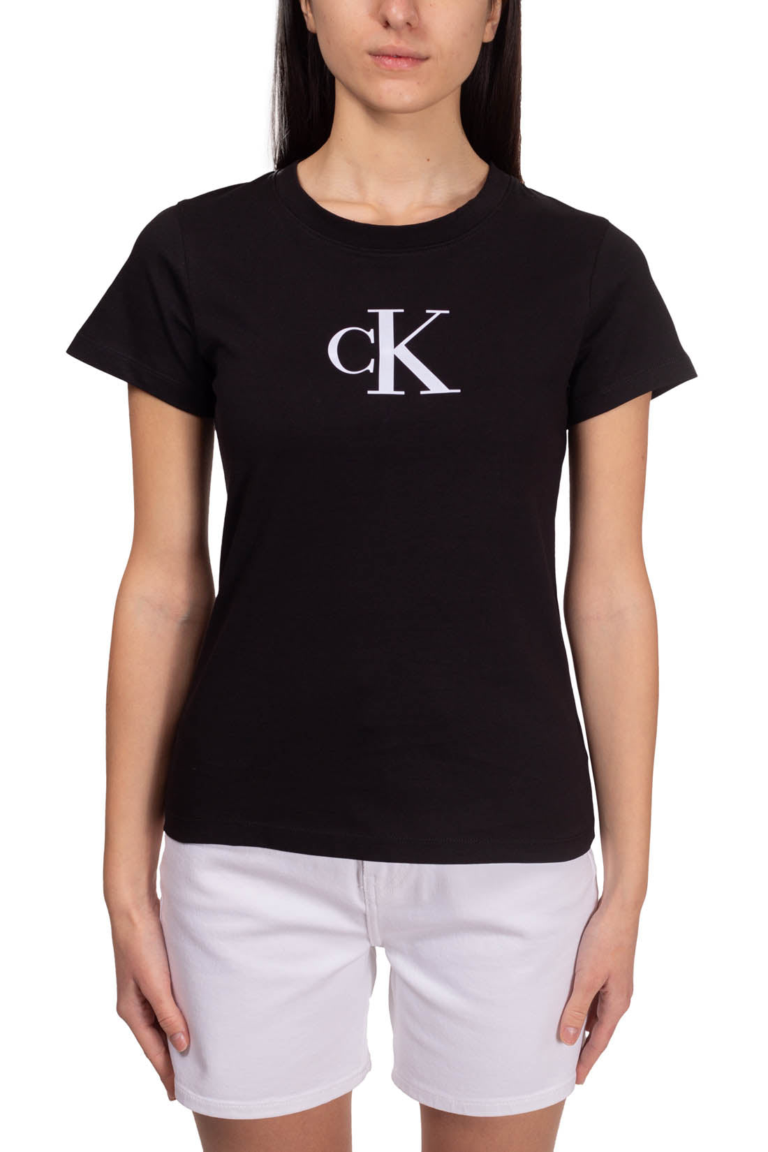 CALVIN KLEIN JEANS - Women's slim T-shirt with satin logo  - Size S-1