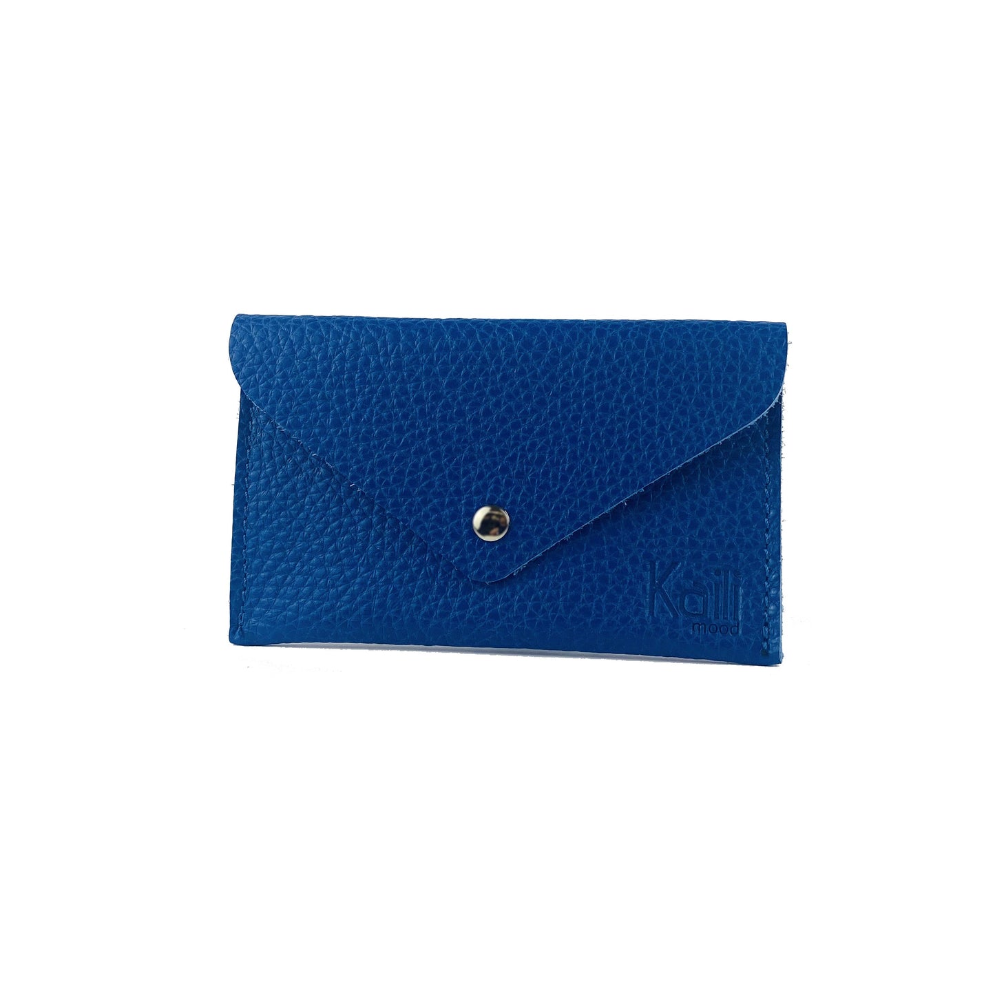 K0040DB | Made in Italy flap pouch in genuine full grain leather, dollar grain - Blue color - Size: 13 x 8 x 0.5 cm - Package: Hard bottom/cover Gift Box