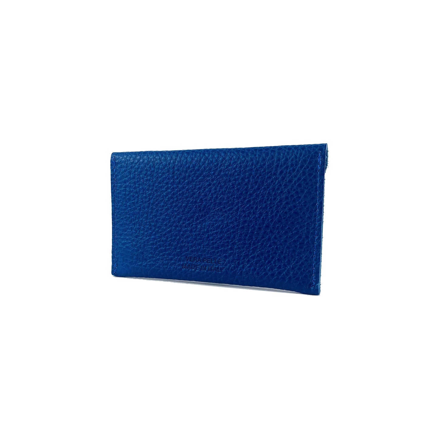 K0040DB | Made in Italy flap pouch in genuine full grain leather, dollar grain - Blue color - Size: 13 x 8 x 0.5 cm - Package: Hard bottom/cover Gift Box