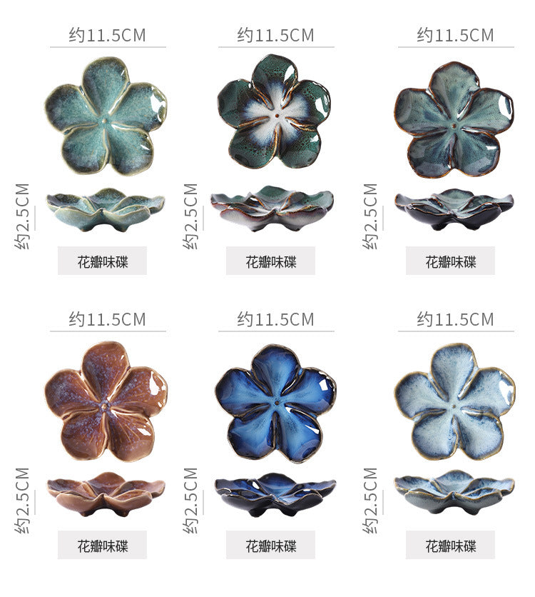 Retro Japanese Flower-Shaped Ceramic Plate