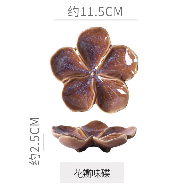 Retro Japanese Flower-Shaped Ceramic Plate