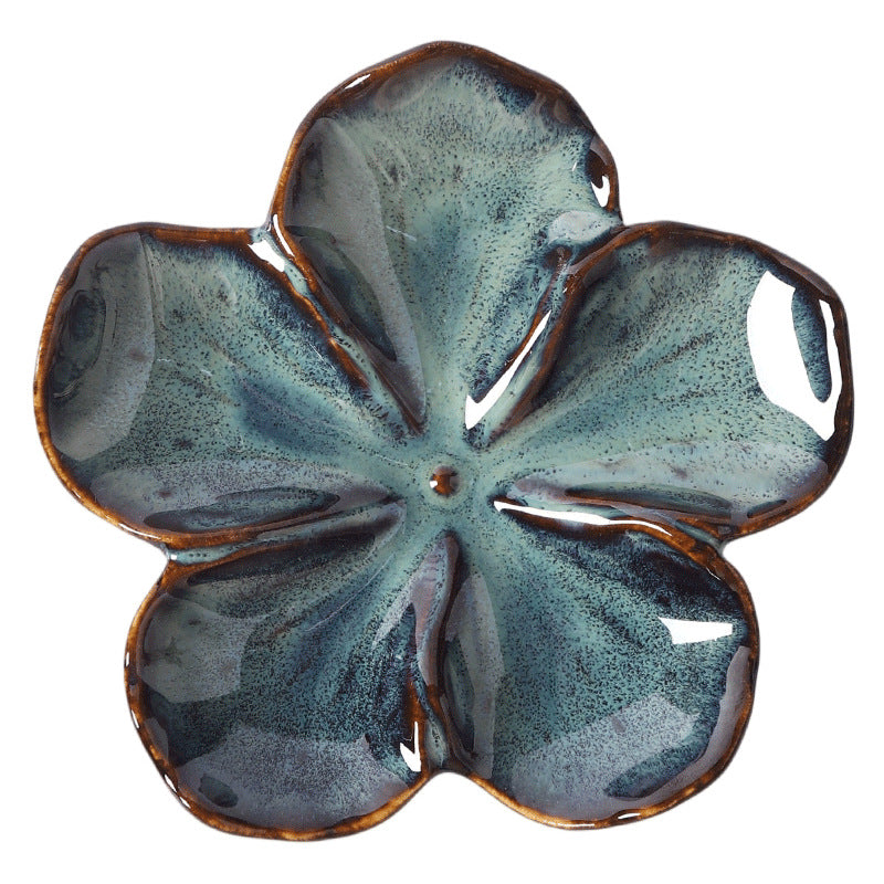 Retro Japanese Flower-Shaped Ceramic Plate