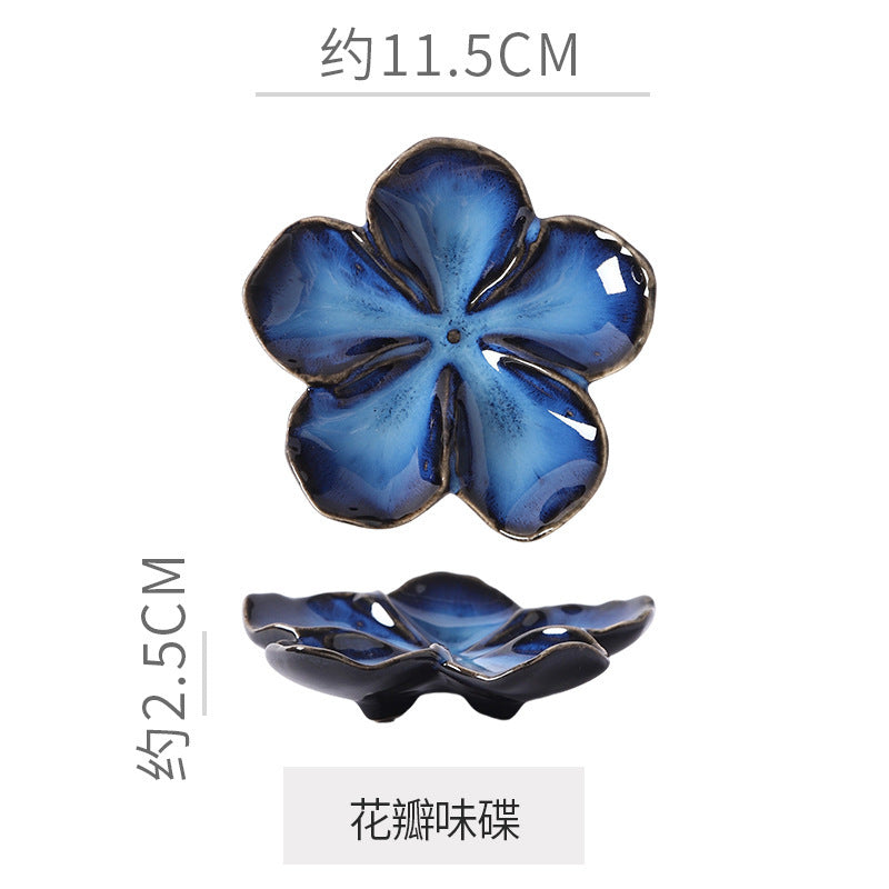 Retro Japanese Flower-Shaped Ceramic Plate