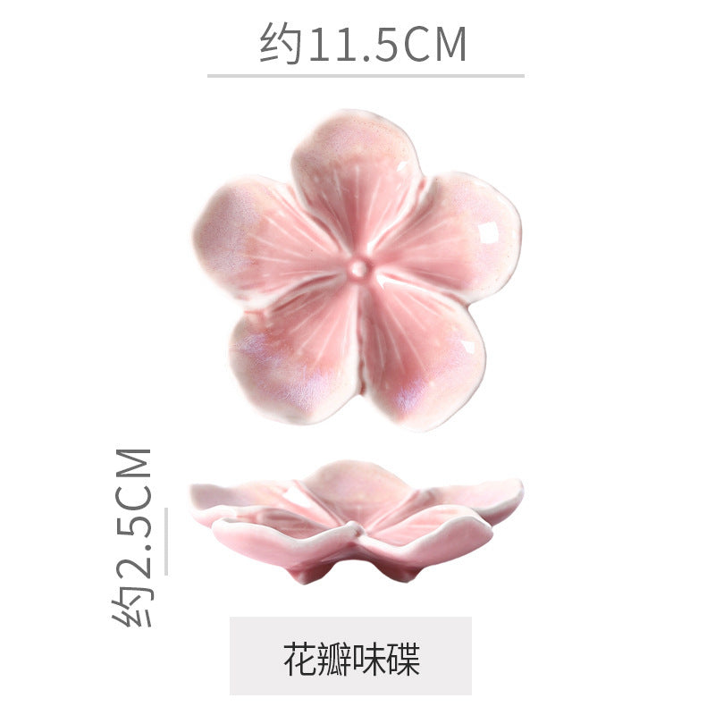 Retro Japanese Flower-Shaped Ceramic Plate