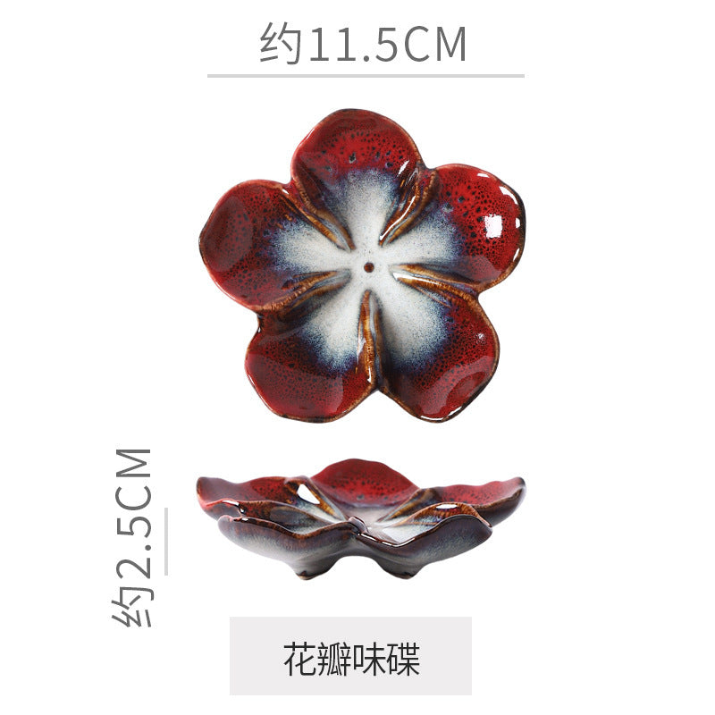 Retro Japanese Flower-Shaped Ceramic Plate