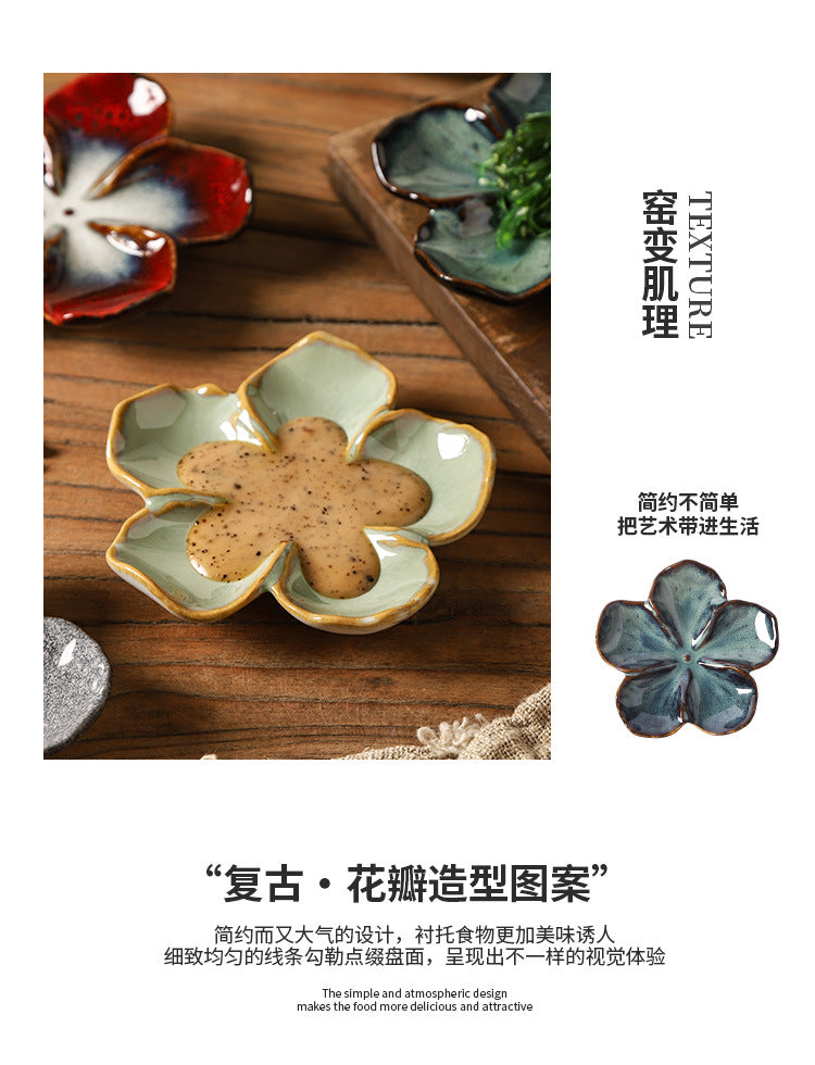 Retro Japanese Flower-Shaped Ceramic Plate
