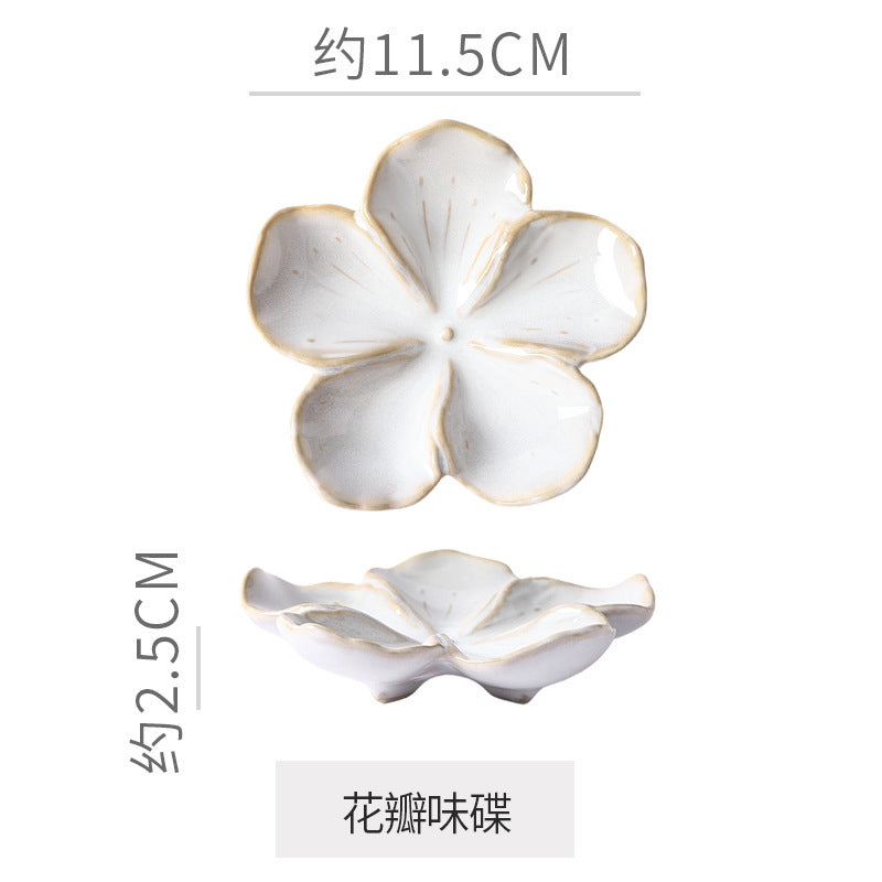 Retro Japanese Flower-Shaped Ceramic Plate