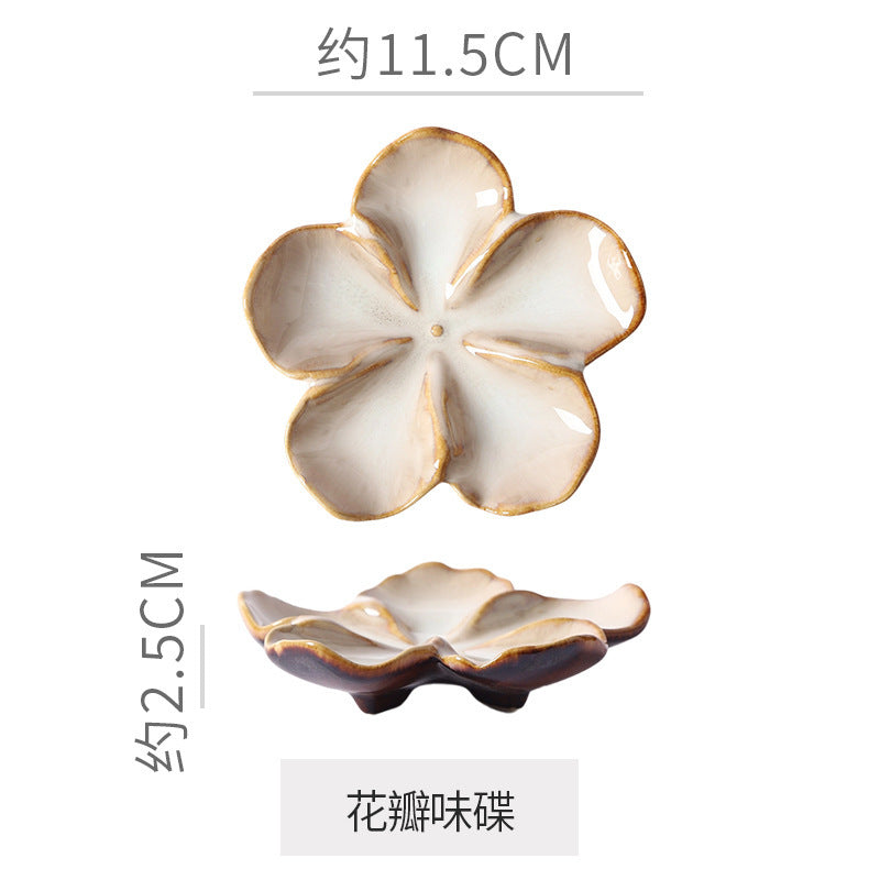 Retro Japanese Flower-Shaped Ceramic Plate