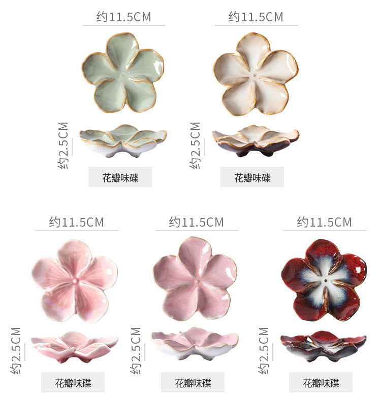 Retro Japanese Flower-Shaped Ceramic Plate
