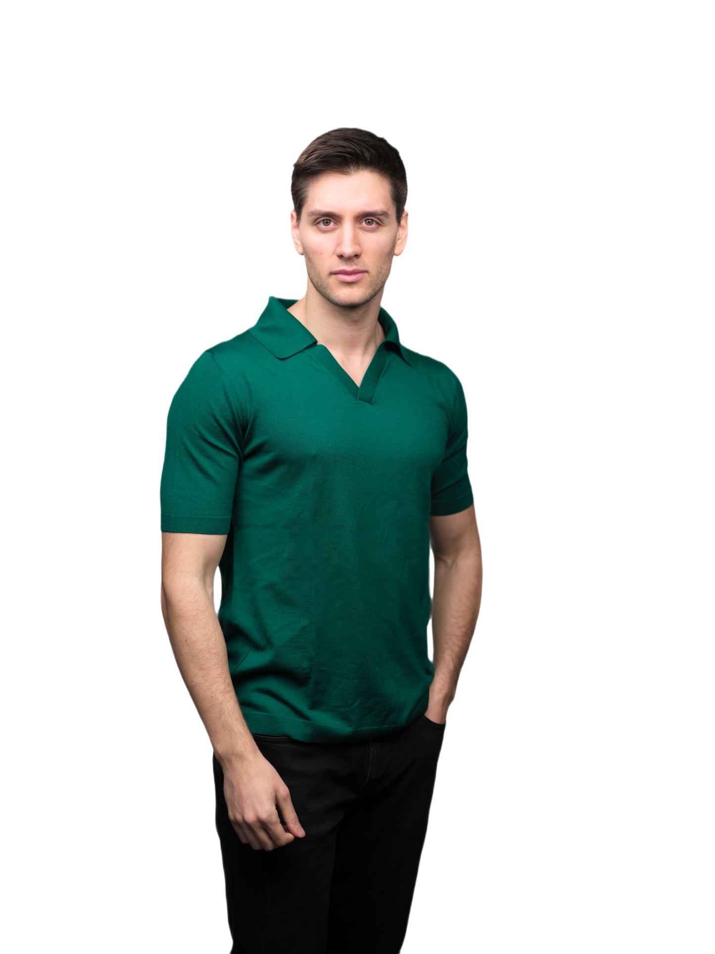 Men's Short-Sleeved Polo Shirt in Pure Extrafine Merino Wool-0