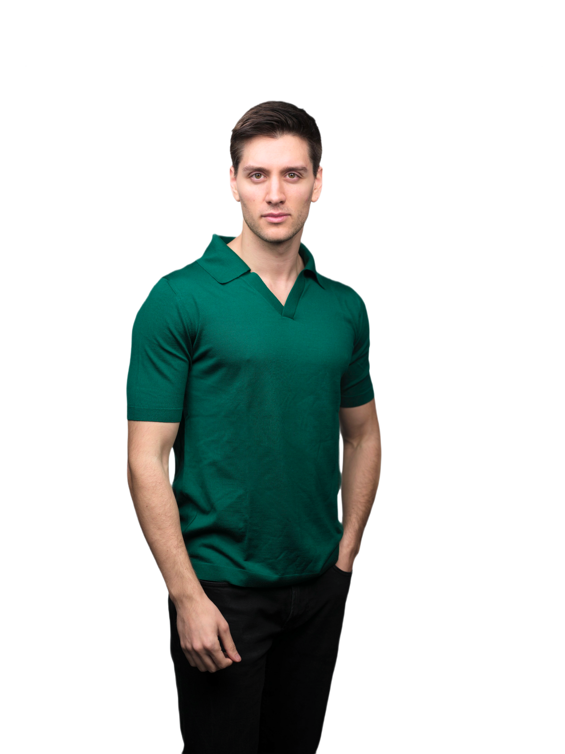 Men's Short-Sleeved Polo Shirt in Pure Extrafine Merino Wool-0