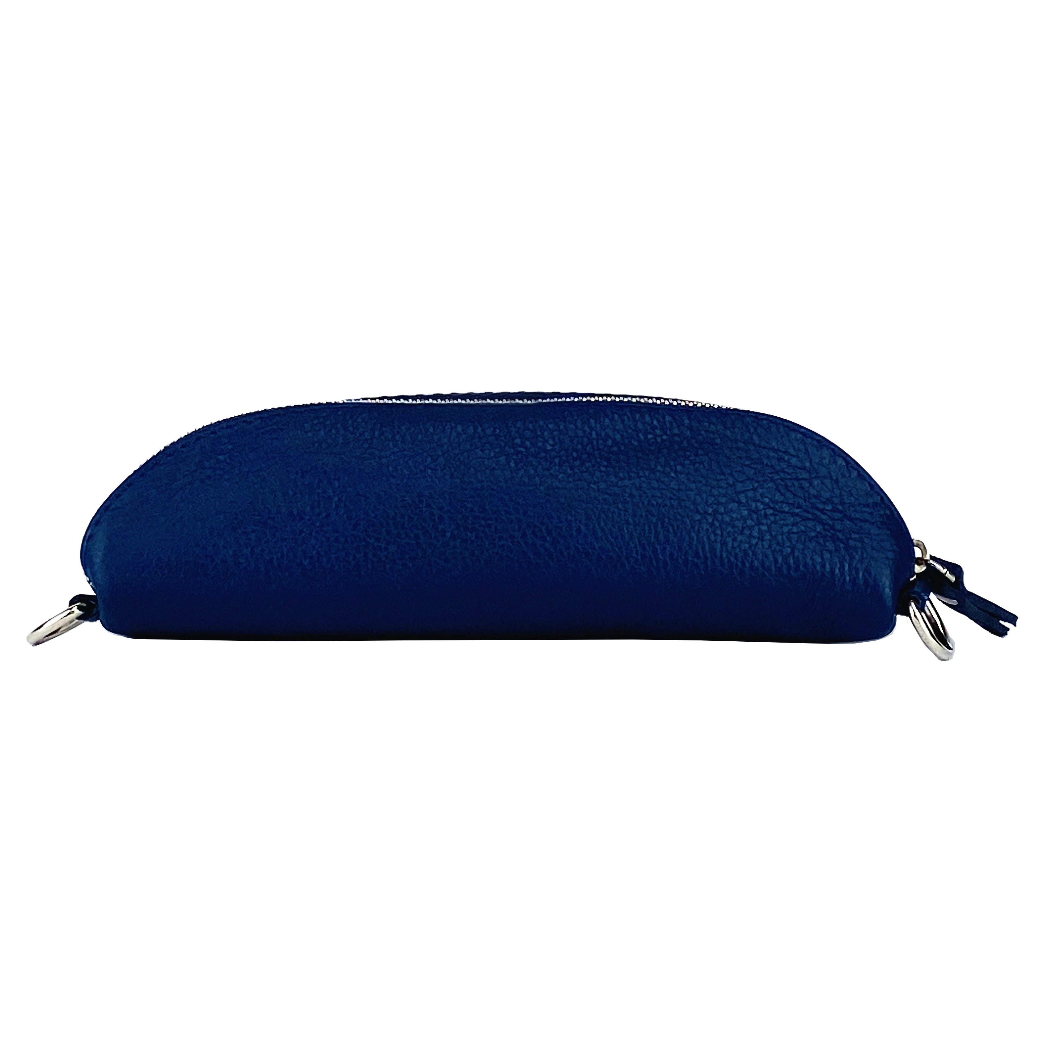 RB1015D | Fanny pack with removable shoulder strap in Genuine Leather Made in Italy. Polished Nickel metal snap hook attachments - Blue color - Dimensions: 24 x 14 x 7