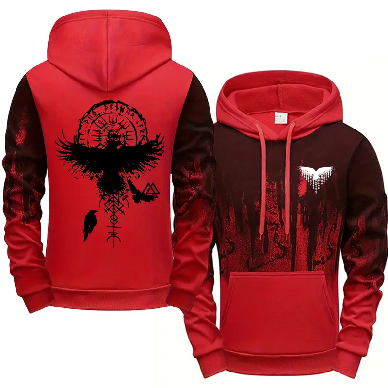 Men's Viking Raven Print Hoodie