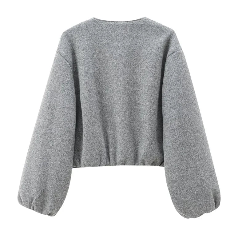 Women's Cropped Faux Wool Bomber Jacket