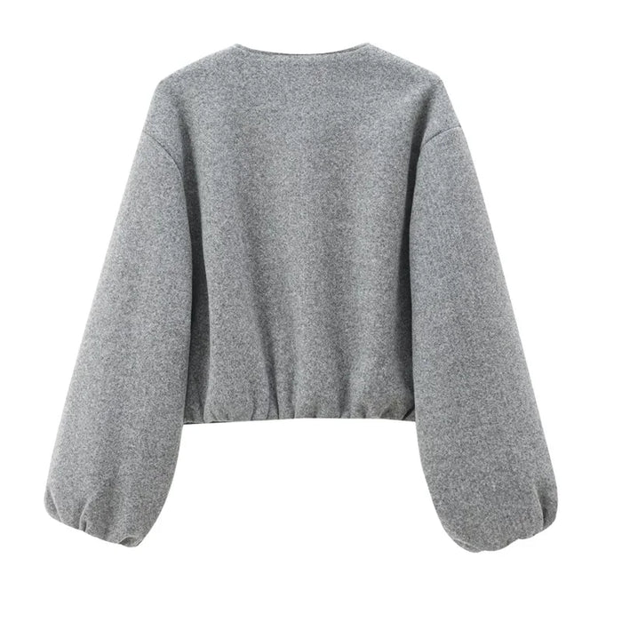Women's Cropped Faux Wool Bomber Jacket