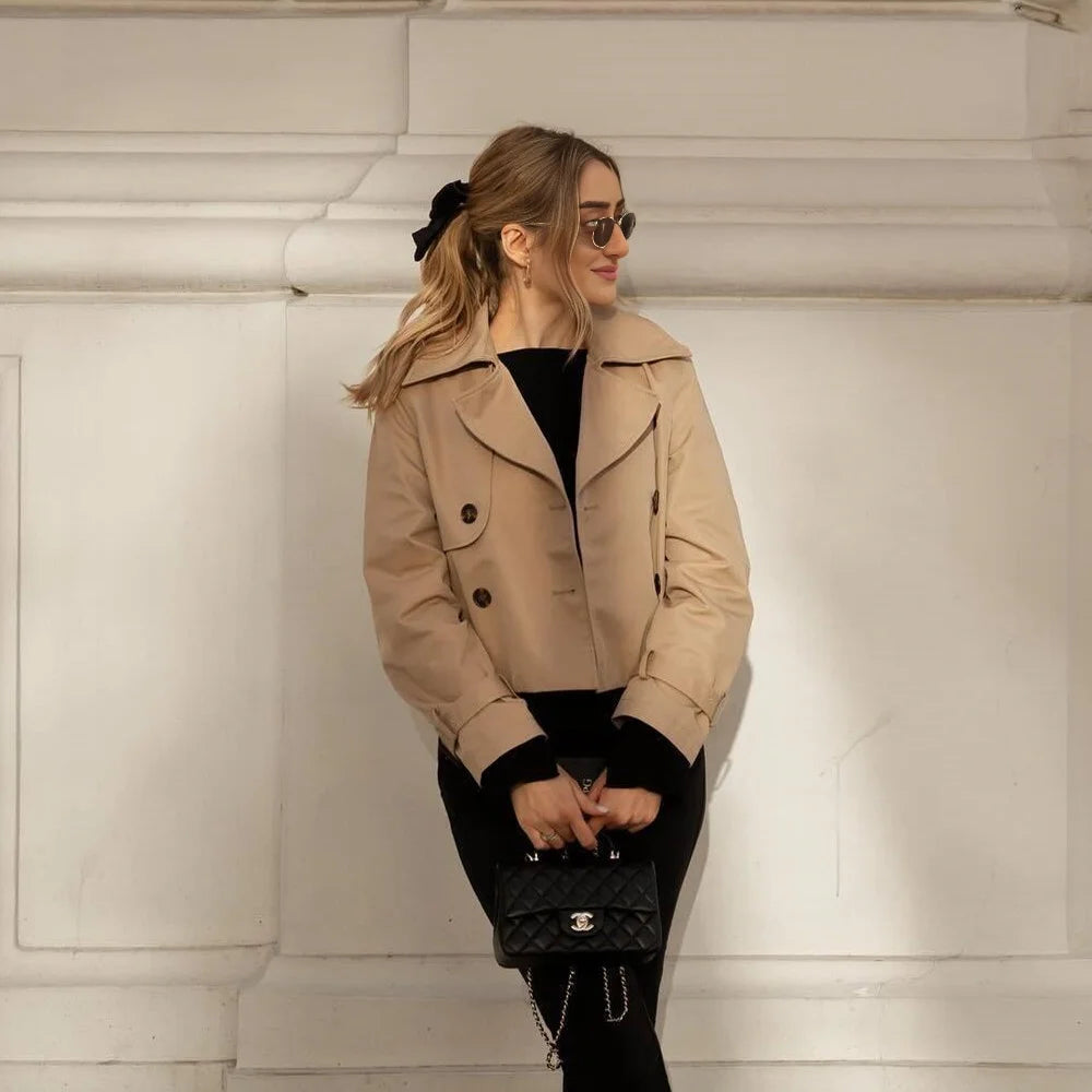 Women's Vintage Double-Breasted Cropped Trench