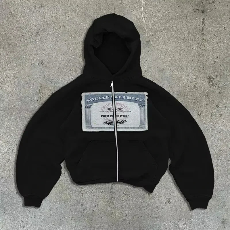 Retro Print Zip-Up Hoodie